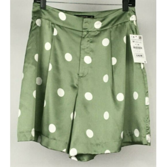 Zara Pants - New Zara Basic Green Shorts with White Polk Dots